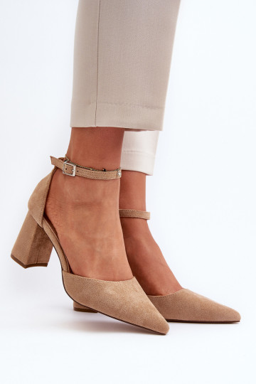 Basutės ant aukšto kulno smailiais pirštais, Eco Suede Beige Halene 2