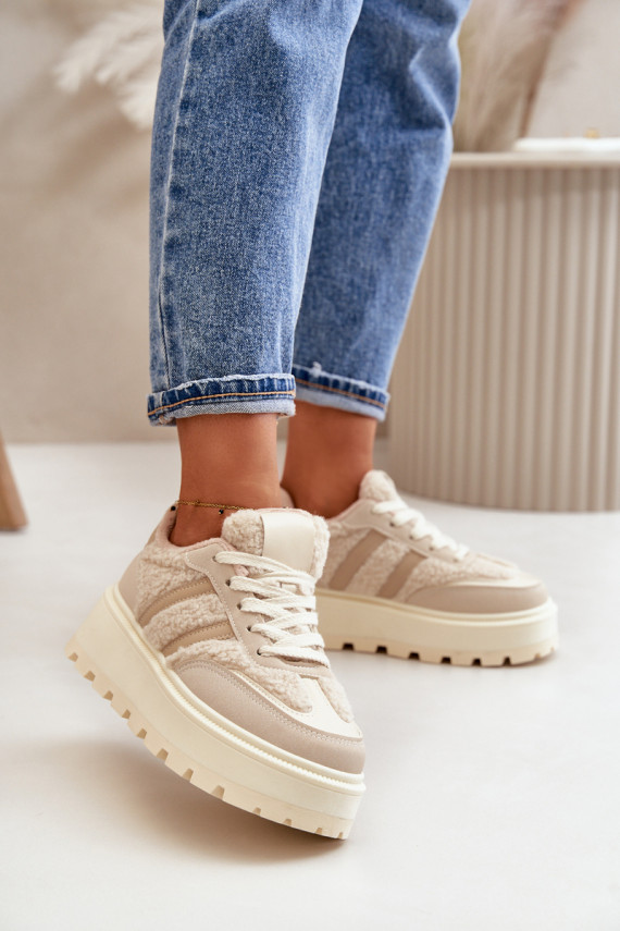 Pašiltinti sportiško „Sneakers” tipo batai su platforma smėlio spalvos Daivlene