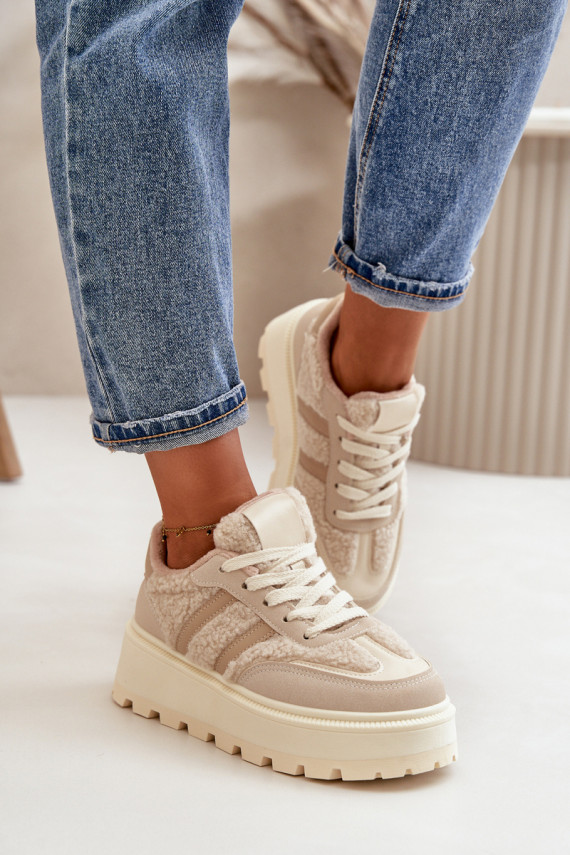 Pašiltinti sportiško „Sneakers” tipo batai su platforma smėlio spalvos Daivlene