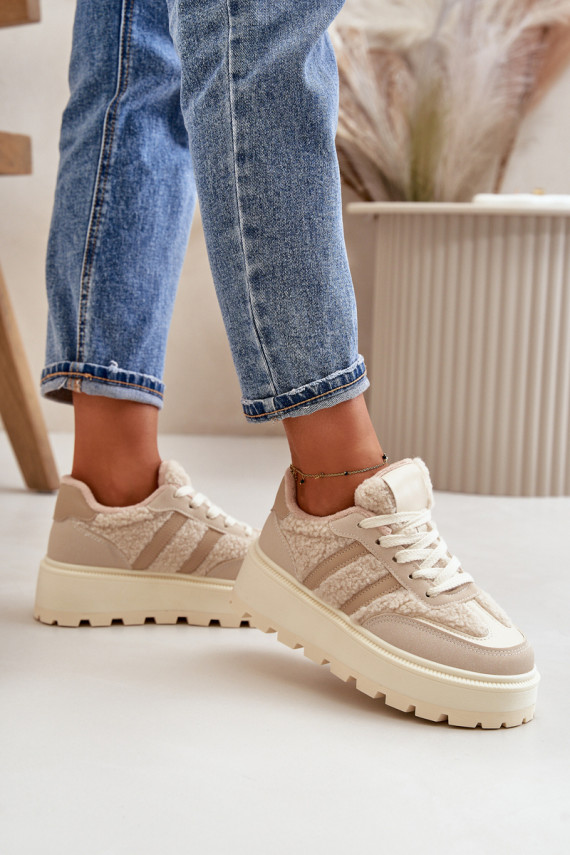 Pašiltinti sportiško „Sneakers” tipo batai su platforma smėlio spalvos Daivlene