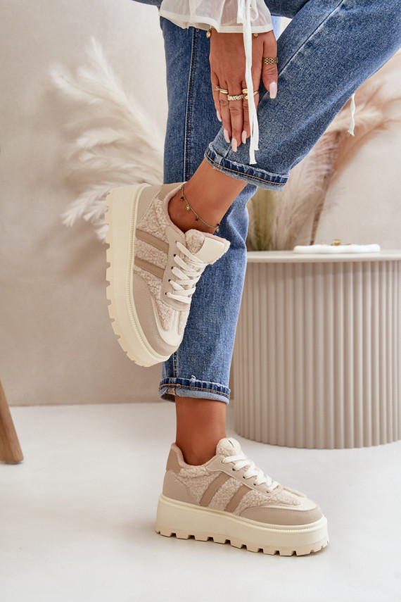 Pašiltinti sportiško „Sneakers” tipo batai su platforma smėlio spalvos Daivlene