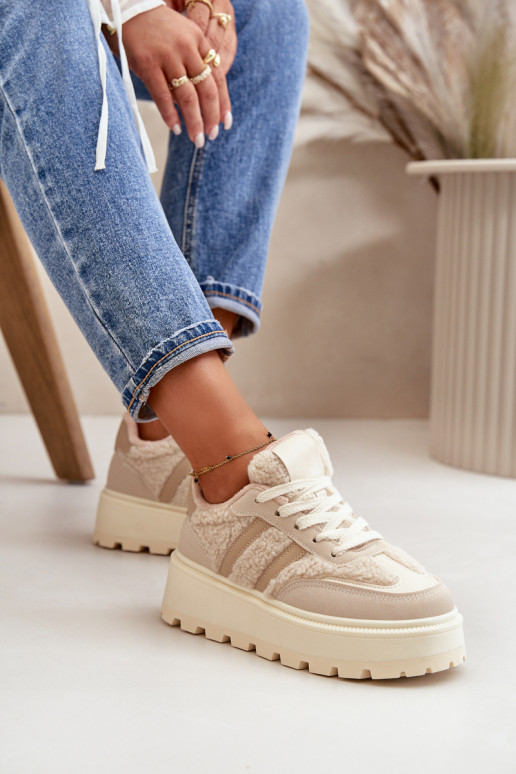 Pašiltinti sportiško „Sneakers” tipo batai su platforma smėlio spalvos Daivlene