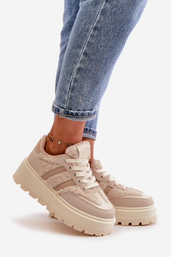 Pašiltinti sportiško „Sneakers” tipo batai su platforma smėlio spalvos Daivlene