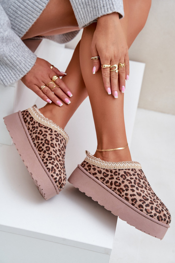 sniego batai Moteriškos su platforma pašiltinti su kailiuku viduje su leopardo kailio raštais rudos spalvos Remenia