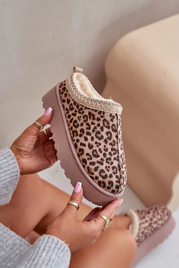 sniego batai Moteriškos su platforma pašiltinti su kailiuku viduje su leopardo kailio raštais rudos spalvos Remenia