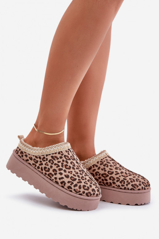 sniego batai Moteriškos su platforma pašiltinti su kailiuku viduje su leopardo kailio raštais rudos spalvos Remenia