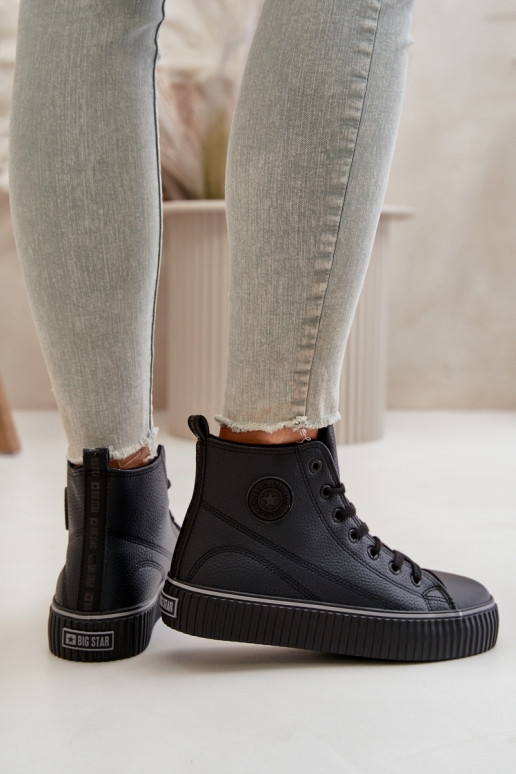 Moteriškos pašiltinti laisvalaikio batai iš eko odos Big Star OO274790 juodos spalvos