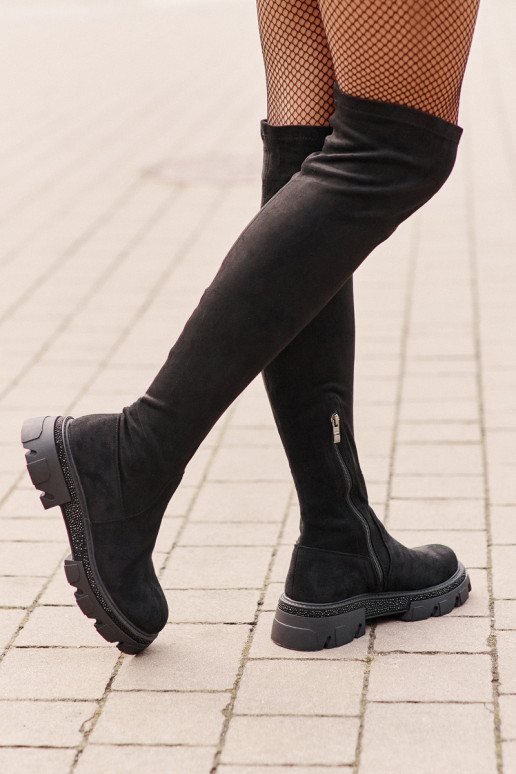 moteriški ilgaauliai batai virš kelių iš eko zomšosowe juodos spalvos Irithalla