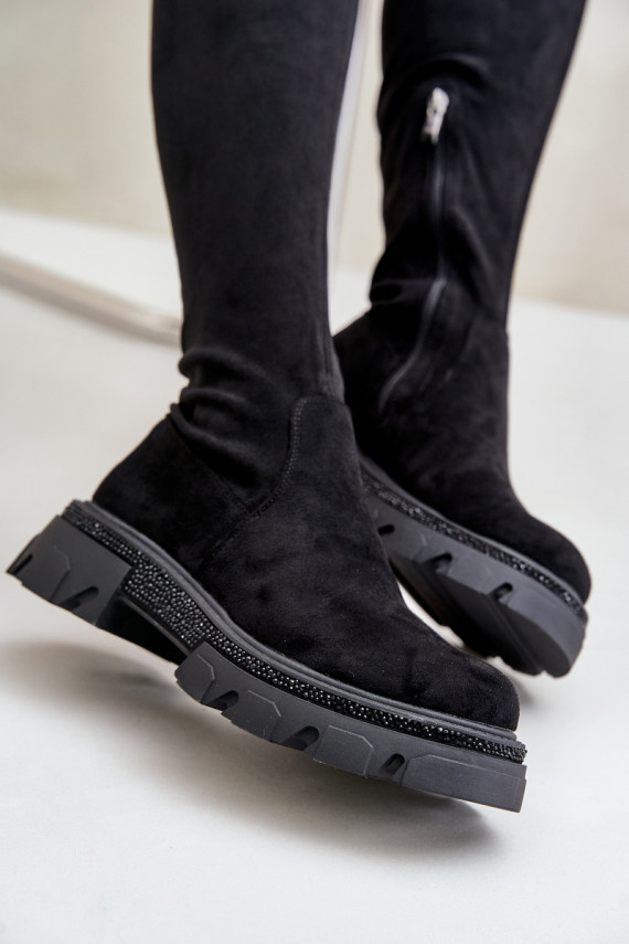 moteriški ilgaauliai batai virš kelių iš eko zomšosowe juodos spalvos Irithalla