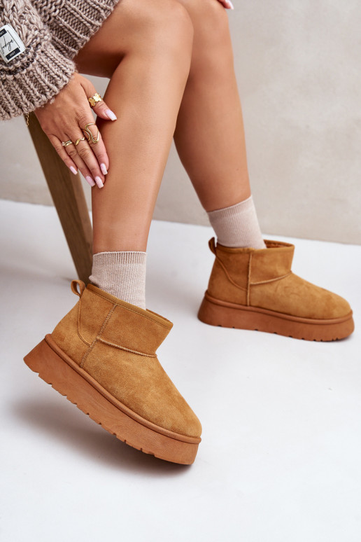 Žemas sniego batai Moteriškos su platforma pašiltinti su kailiuku viduje rudos spalvos Saldren