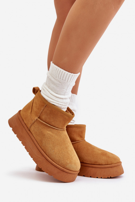 Žemas sniego batai Moteriškos su platforma pašiltinti su kailiuku viduje rudos spalvos Saldren