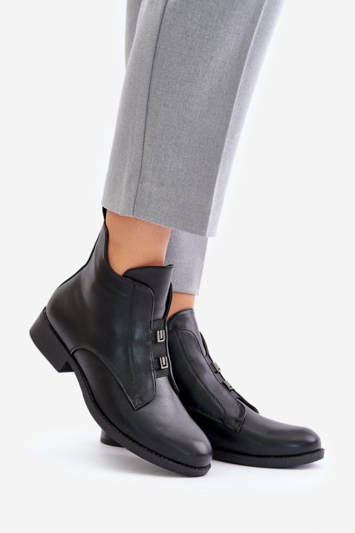 pašiltinti Moteriški aulinukai su plačiais kulniukais iš eko odos S.Barski HY42-716 juodos spalvos