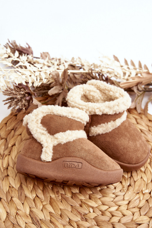 Vaikiški sniego batai su lipniais užsegimais rudos spalvos Unitia