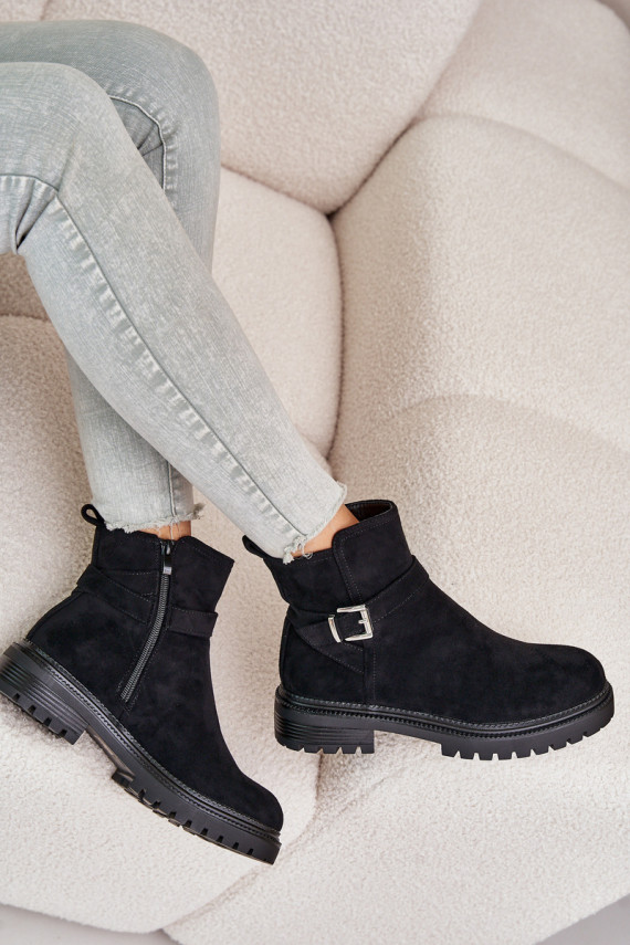 pašiltinti Aulinukai iš eko zomšosowe Į Pilį su sagtimis juodos spalvos Zinovelle