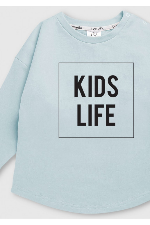 Žydros spalvos vaikiškas megztinis  "kids life"