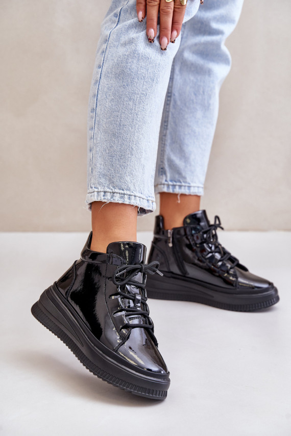 Lengva su lako efektu sportiniai bateliai su platforma natūralios odos Artiker 55C1049 juodos spalvos