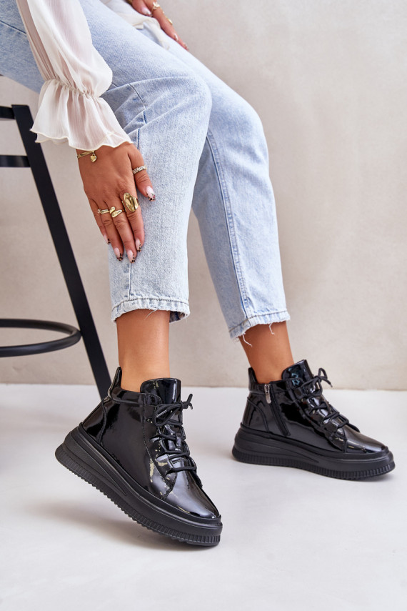 Lengva su lako efektu sportiniai bateliai su platforma natūralios odos Artiker 55C1049 juodos spalvos