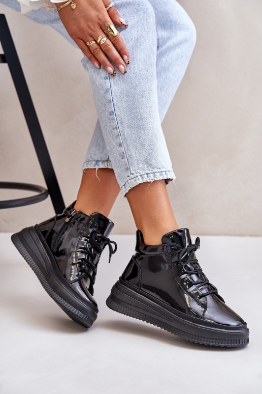 Lengva su lako efektu sportiniai bateliai su platforma natūralios odos Artiker 55C1049 juodos spalvos