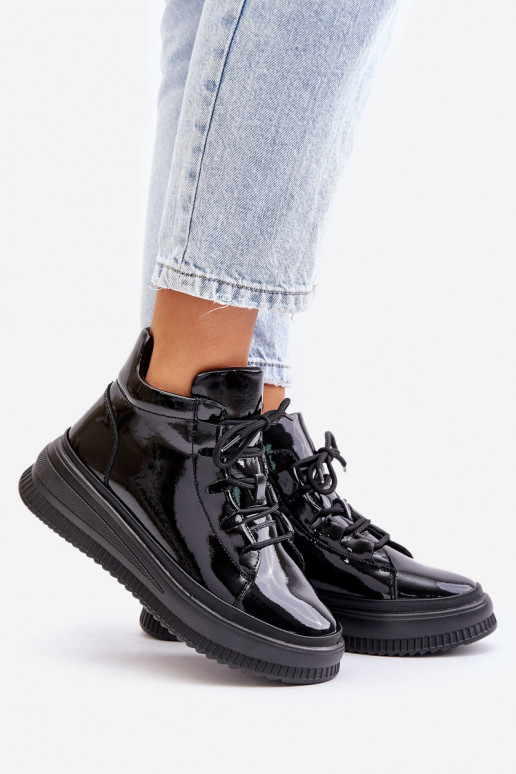 Lengva su lako efektu sportiniai bateliai su platforma natūralios odos Artiker 55C1049 juodos spalvos