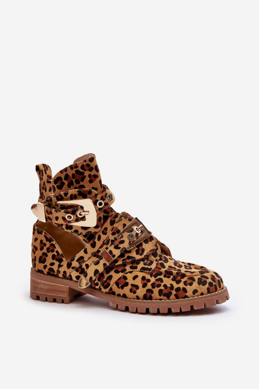 Lu Boo Zomšiniai batai Su išpjovomissu leopardo kailio raštais Rock Girl