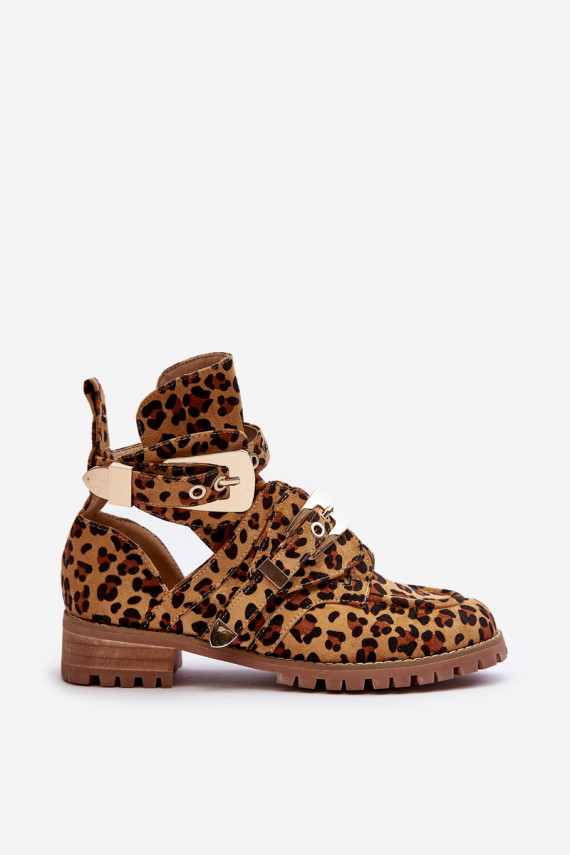 Lu Boo Zomšiniai batai Su išpjovomissu leopardo kailio raštais Rock Girl