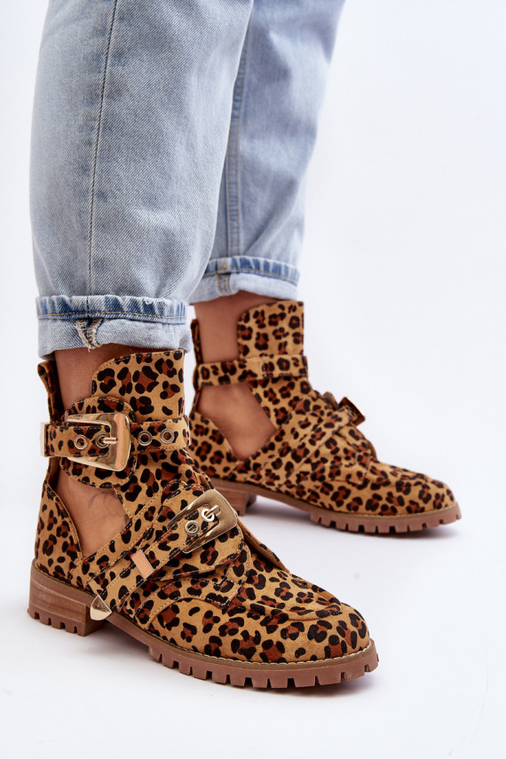 Lu Boo Zomšiniai batai Su išpjovomissu leopardo kailio raštais Rock Girl