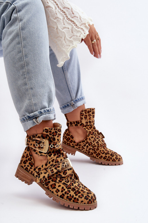 Lu Boo Zomšiniai batai Su išpjovomissu leopardo kailio raštais Rock Girl