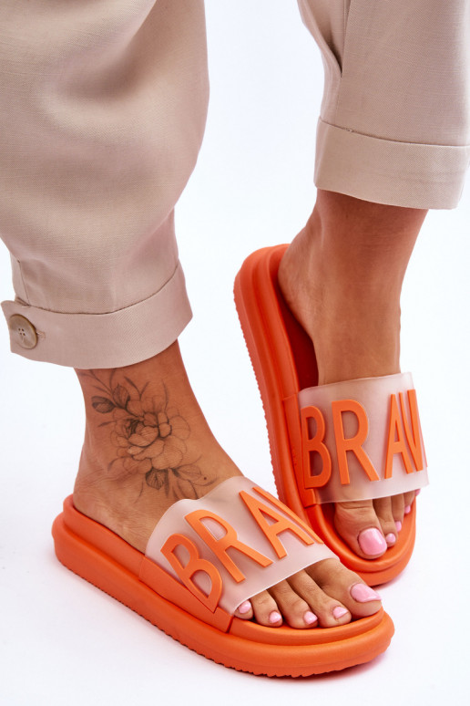 Moteriškos Šlepetės su platforma oranžinės spalvos Brave
