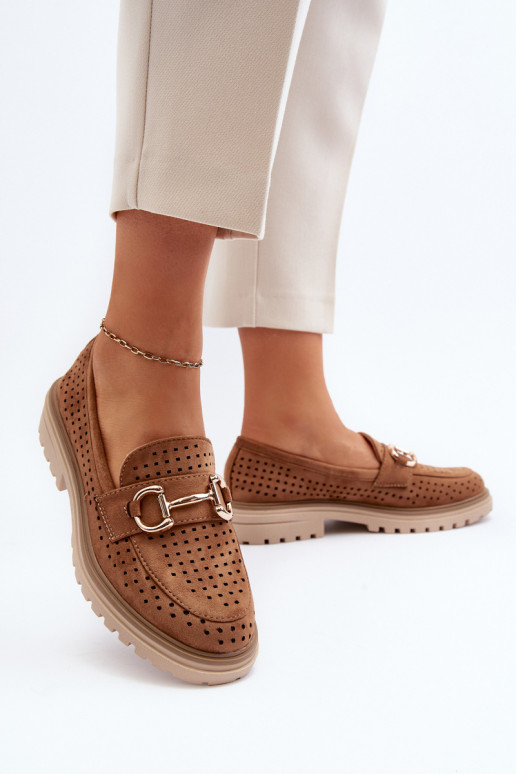 moteriški mokasinai su aužūro elementais su ornamentais rudos spalvos Talesse