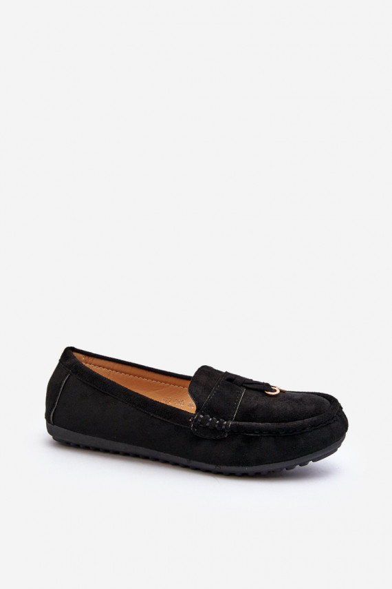 Moteriškos iš zomšos Klasikinio modelio Mokasinai juodos spalvos Ontala