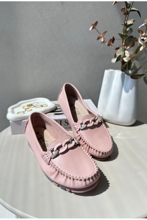Oda moteriški mokasinai su ornamentais rožinės spalvos S.Barski LR339