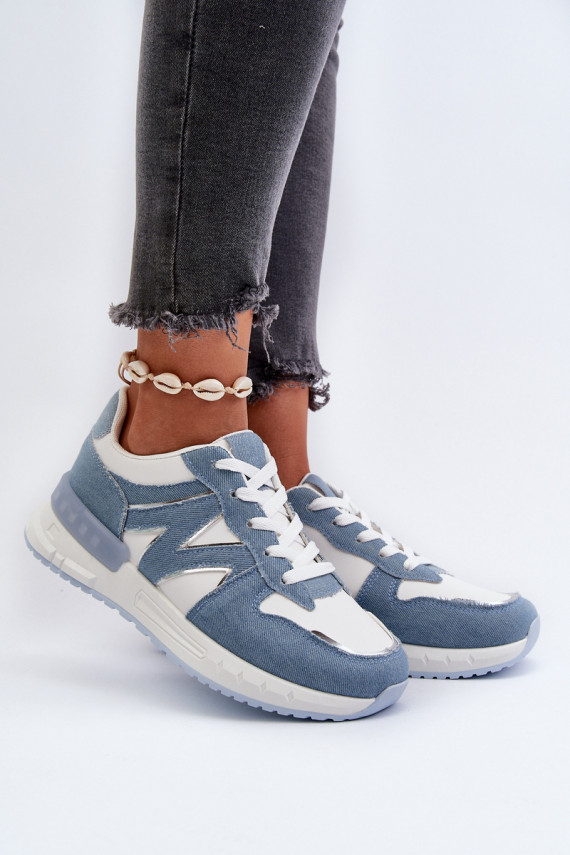 Džinso medžiagos Sneakers modelio batai Moteriškos iš eko odos mėlynos spalvos Kaimans