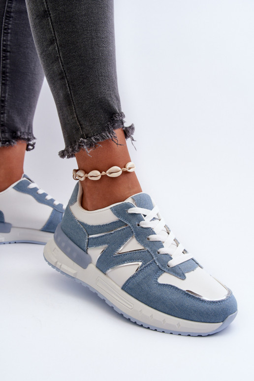 Džinso medžiagos Sneakers modelio batai Moteriškos iš eko odos mėlynos spalvos Kaimans