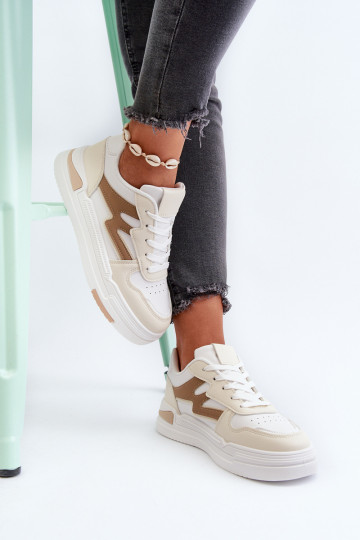 Sneakers modelio batai Moteriškos su platforma iš eko odos smėlio spalvos Lynnette 2