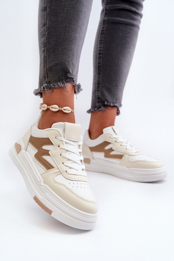 Sneakers modelio batai Moteriškos su platforma iš eko odos smėlio spalvos Lynnette