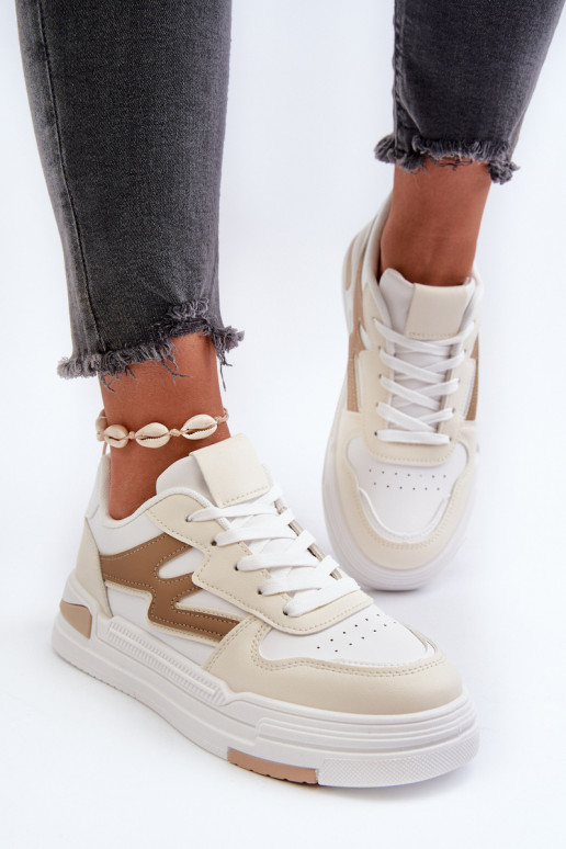 Sneakers modelio batai Moteriškos su platforma iš eko odos smėlio spalvos Lynnette