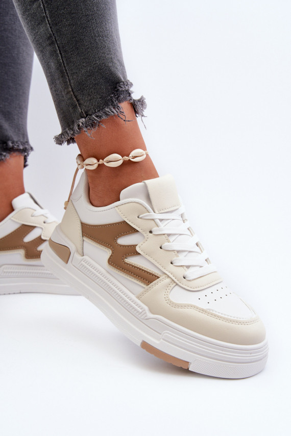 Sneakers modelio batai Moteriškos su platforma iš eko odos smėlio spalvos Lynnette
