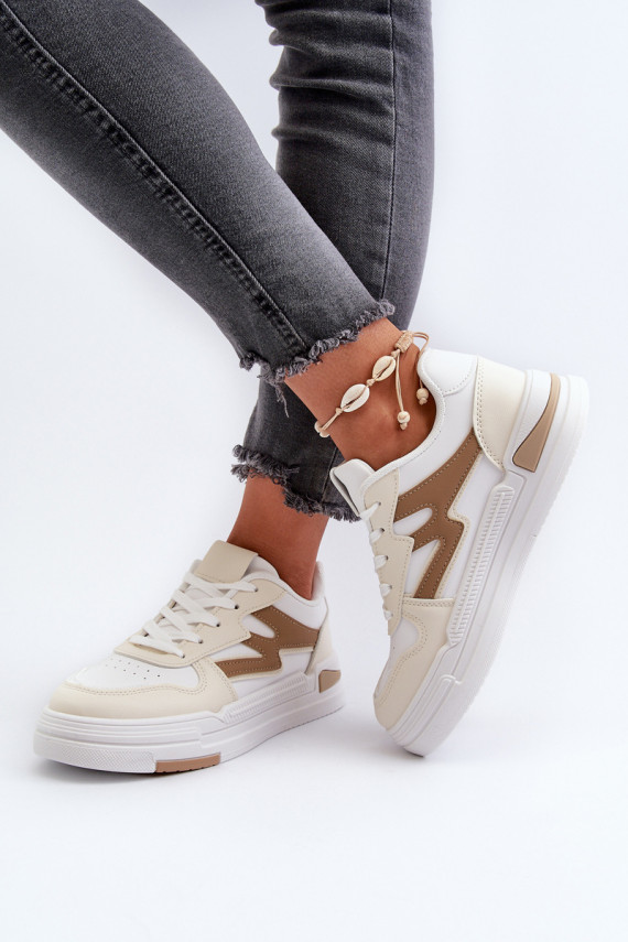 Sneakers modelio batai Moteriškos su platforma iš eko odos smėlio spalvos Lynnette