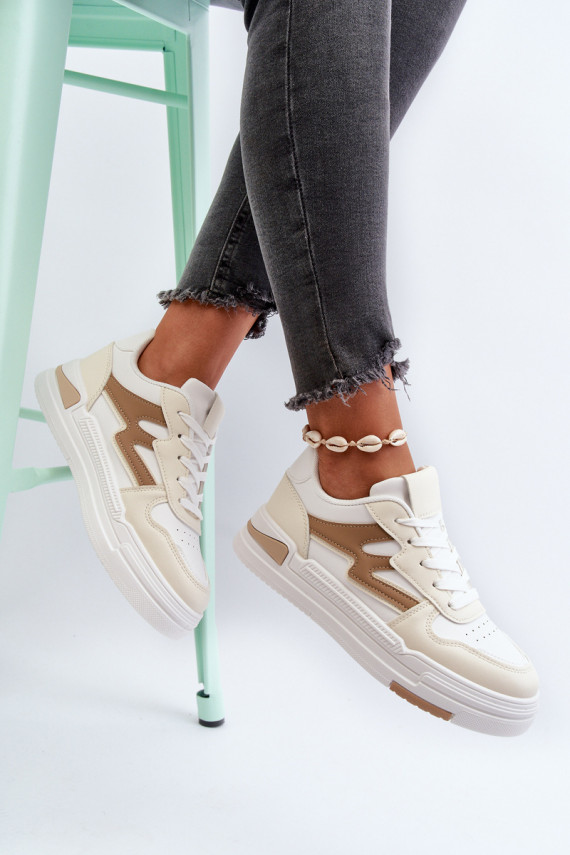 Sneakers modelio batai Moteriškos su platforma iš eko odos smėlio spalvos Lynnette