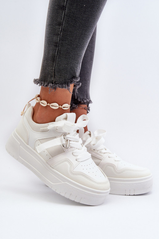 Sneakers modelio batai Moteriškos su platforma iš eko odos baltos spalvos Moun