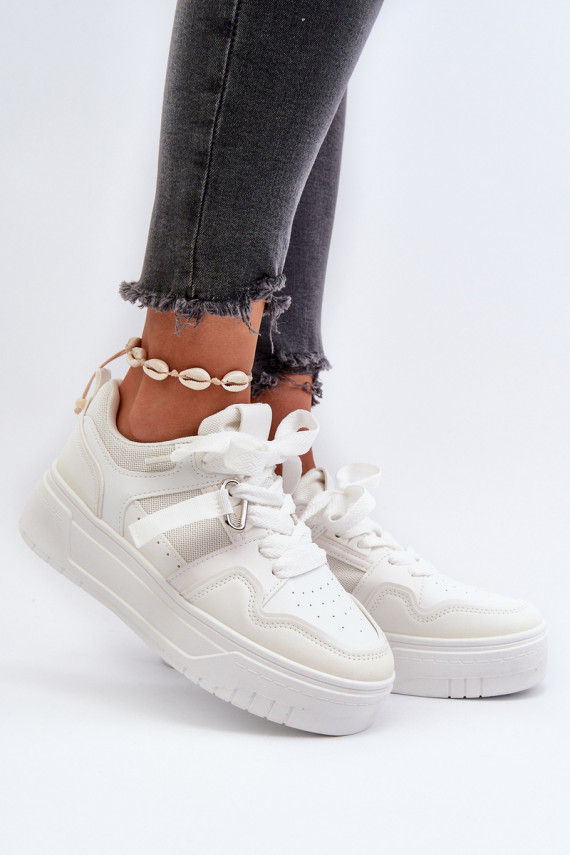 Sneakers modelio batai Moteriškos su platforma iš eko odos baltos spalvos Moun