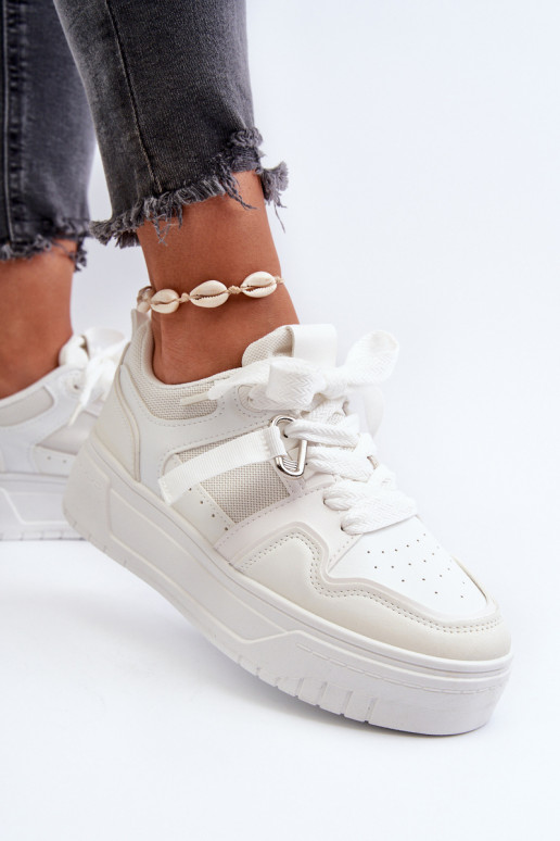 Sneakers modelio batai Moteriškos su platforma iš eko odos baltos spalvos Moun