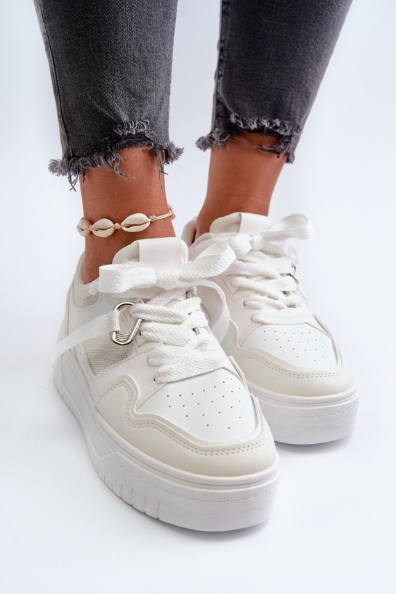 Sneakers modelio batai Moteriškos su platforma iš eko odos baltos spalvos Moun
