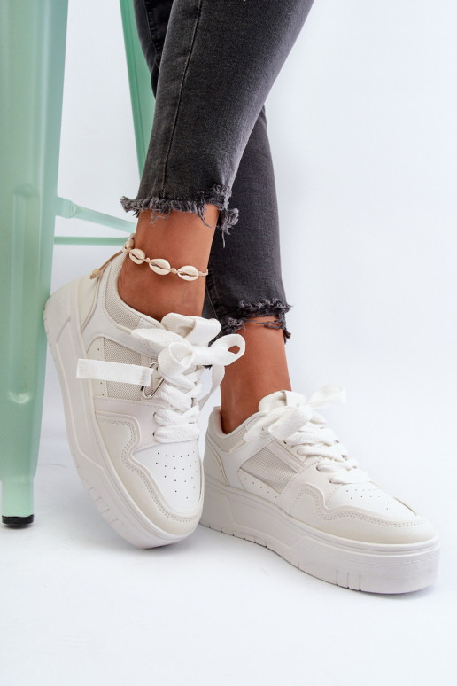 Sneakers modelio batai Moteriškos su platforma iš eko odos baltos spalvos Moun
