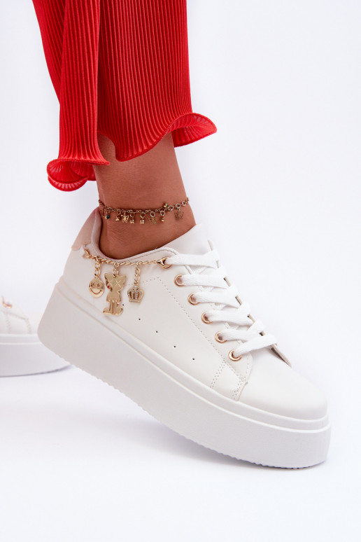 Sneakers modelio batai Moteriškos su platforma Su pakabukais baltos spalvos Tivissa