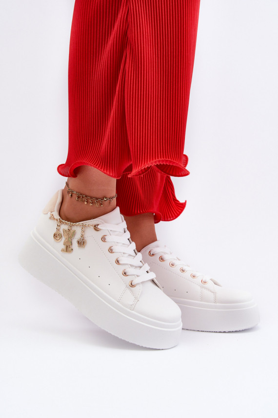 Sneakers modelio batai Moteriškos su platforma Su pakabukais baltos spalvos Tivissa