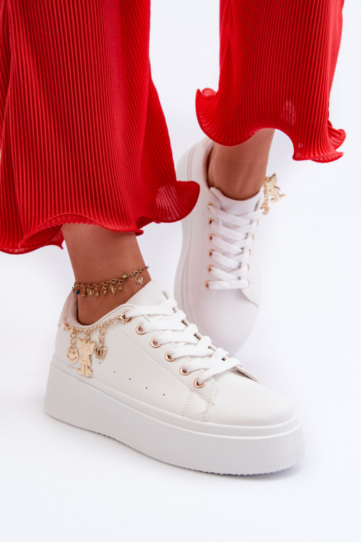 Sneakers modelio batai Moteriškos su platforma Su pakabukais baltos spalvos Tivissa