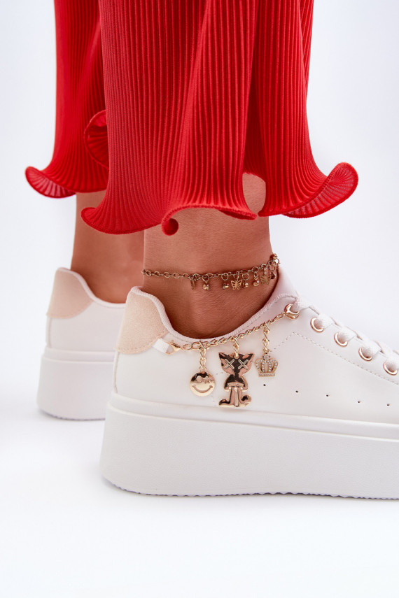 Sneakers modelio batai Moteriškos su platforma Su pakabukais baltos spalvos Tivissa