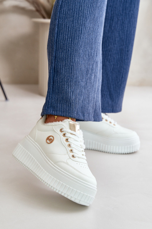 Sneakers modelio batai sportiniai bateliai Moteriškos pašiltinti su madingais masyviais padais baltos spalvos Ardiela