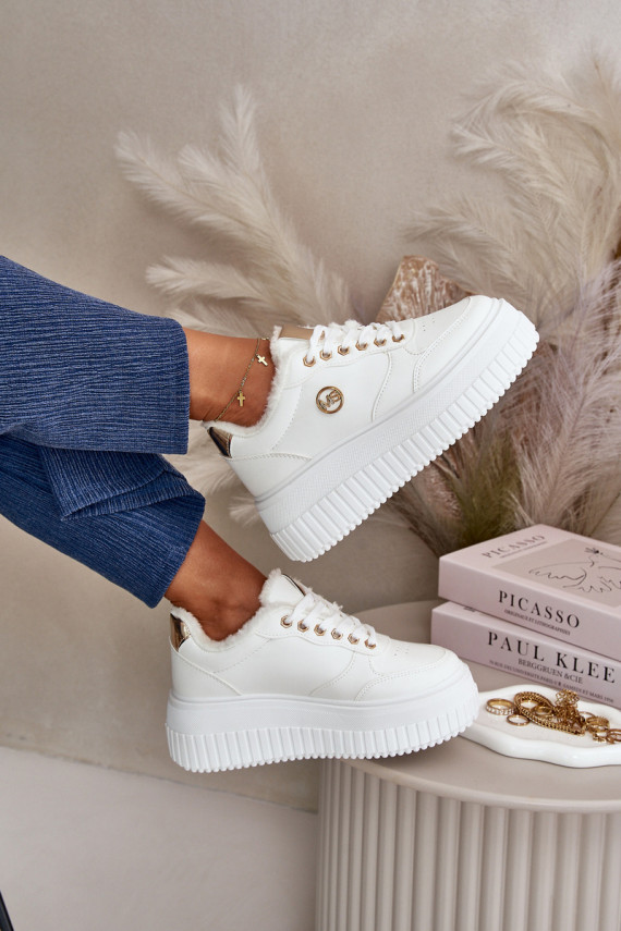 Sneakers modelio batai sportiniai bateliai Moteriškos pašiltinti su madingais masyviais padais baltos spalvos Ardiela